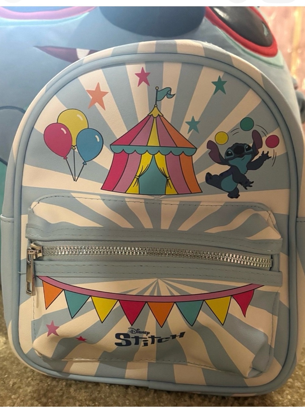 Disney Light Blue Stitch Carnival Backpack with Multicolor Accents